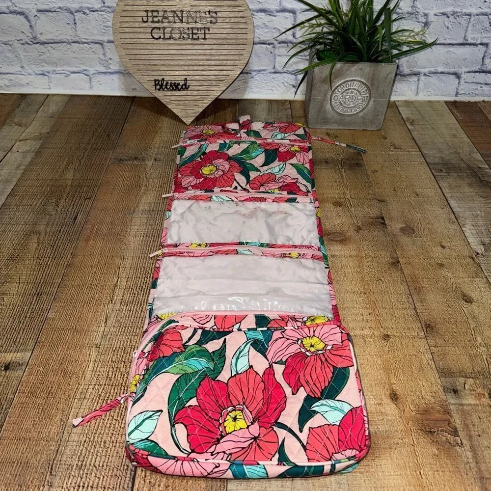Vera Bradley Hanging Foldable Makeup Toiletry Travel Bag, Pink Floral